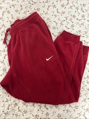Nike men’s  Red Fleece Joggers with White Swoosh